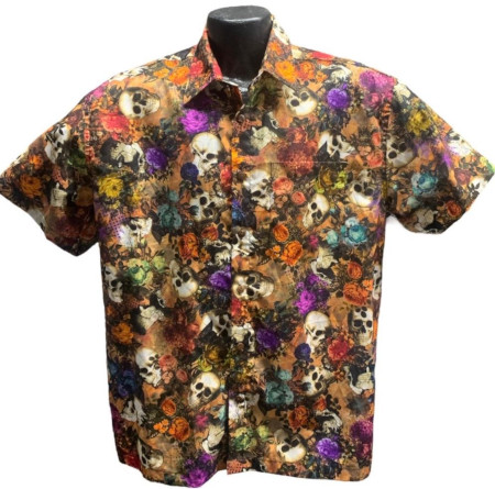 Skulls and Roses Hawaiian Shirt- Made in USA- 100% Cotton